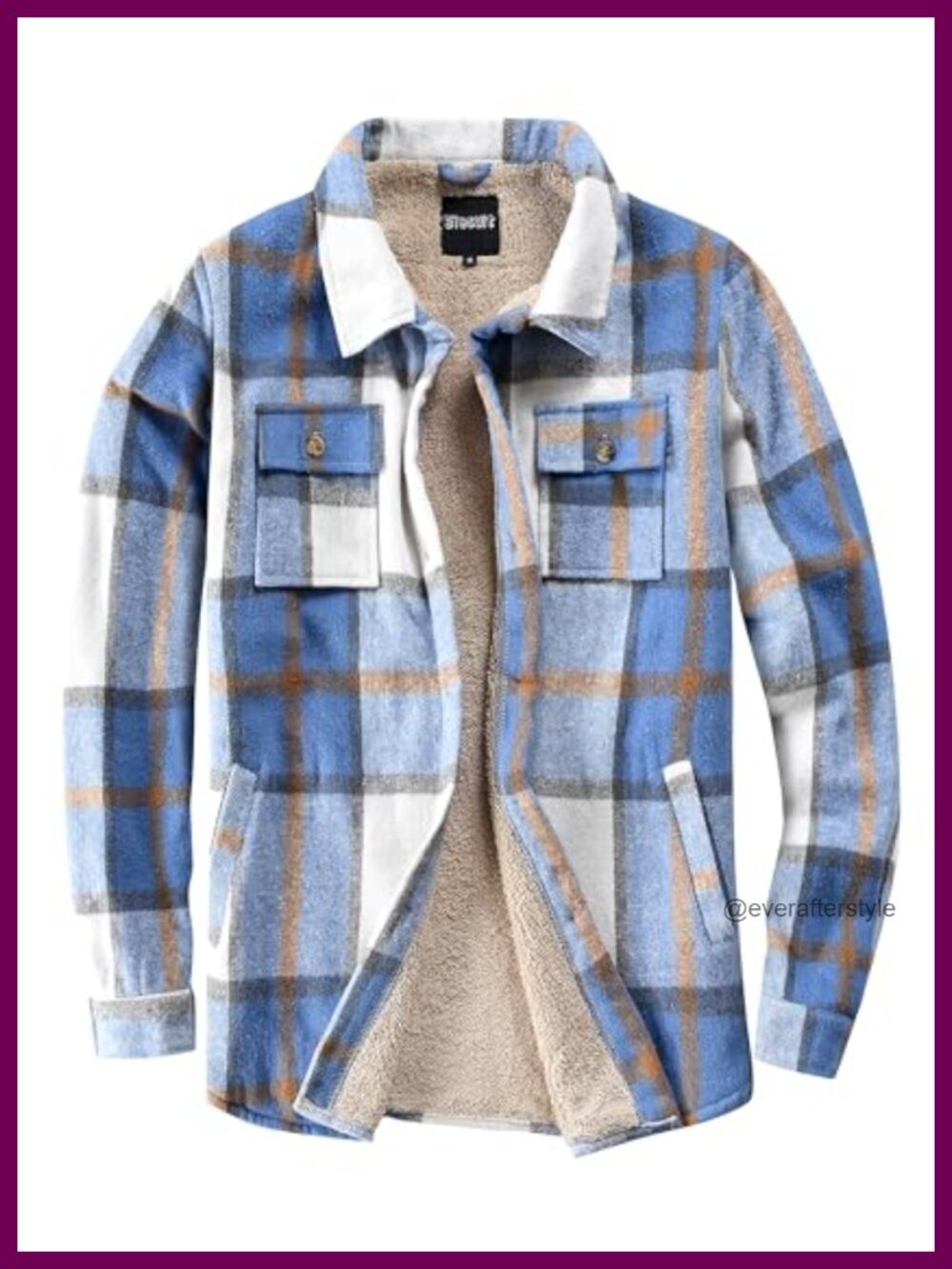 Sherpa Lined Flannel Shirt Jacket Plaid Button Pocket Coat